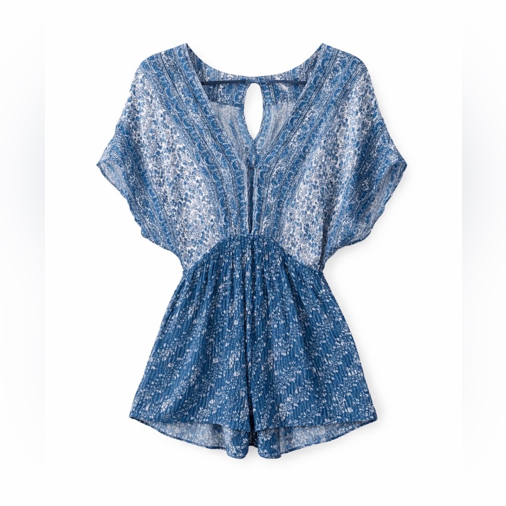 Free People Boho Blue Paisley Romper Festival Fairycore Beachy- XS